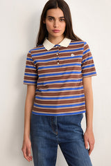 TAMARA TAUPE STRIPED COTTON BLEND POLO SHIRT