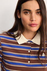 TAMARA TAUPE STRIPED COTTON BLEND POLO SHIRT