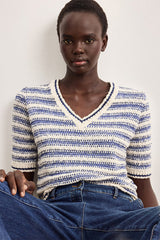 LEANE LUREX STRIPED VNECK SWEATER
