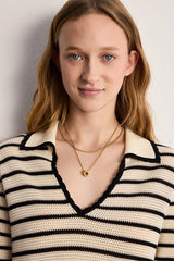 LORY STRIPED CROCHET POLOSHIRT
