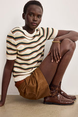LALIAH MULTICOLORED STRIPED CROCHET SWEATER