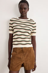 LALIAH MULTICOLORED STRIPED CROCHET SWEATER