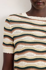 LALIAH MULTICOLORED STRIPED CROCHET SWEATER
