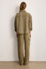 MANELLE KHAKI GREEN LYOCELL LINEN FLUID OVERSHIRT