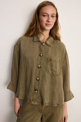 MANELLE KHAKI GREEN LYOCELL LINEN FLUID OVERSHIRT