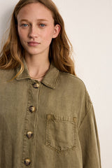 MANELLE KHAKI GREEN LYOCELL LINEN FLUID OVERSHIRT