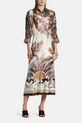 PEGNO FEATHER PRINT SHIRT DRESS