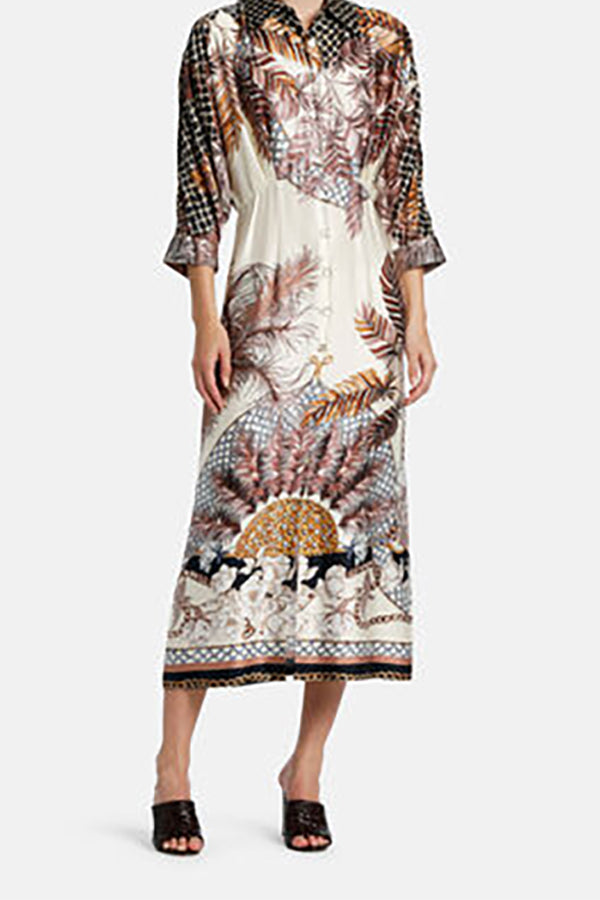 PEGNO FEATHER PRINT SHIRT DRESS