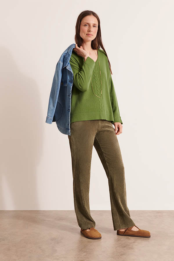 PELVET12 GREEN STRAIGHT TROUSERS