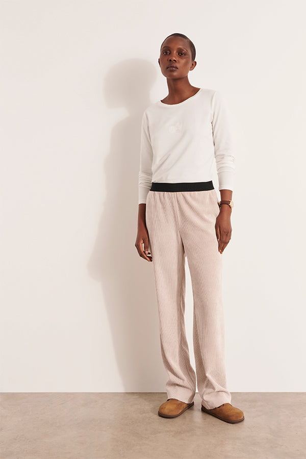 PELVET12 BEIGE STRAIGHT TROUSERS