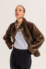 AMBA BROWN SHORT FAUX FUR COAT