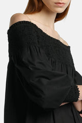 PORTALE BLACK SMOCK DETAIL DRESS