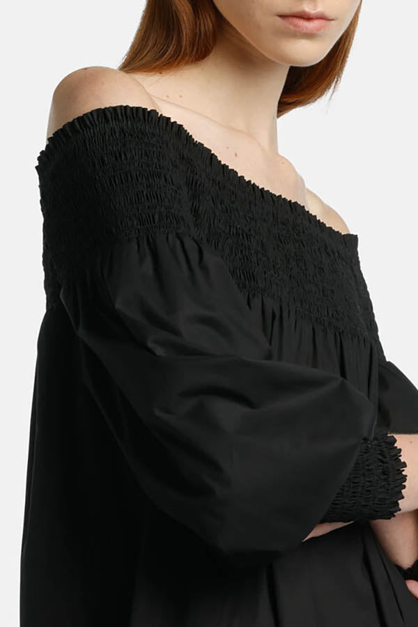 PORTALE BLACK SMOCK DETAIL DRESS