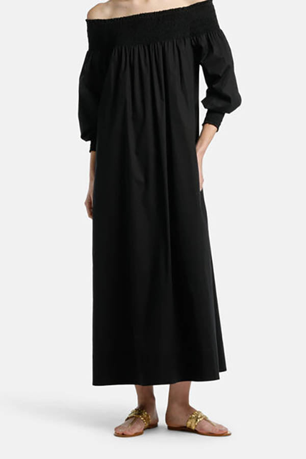 PORTALE BLACK SMOCK DETAIL DRESS