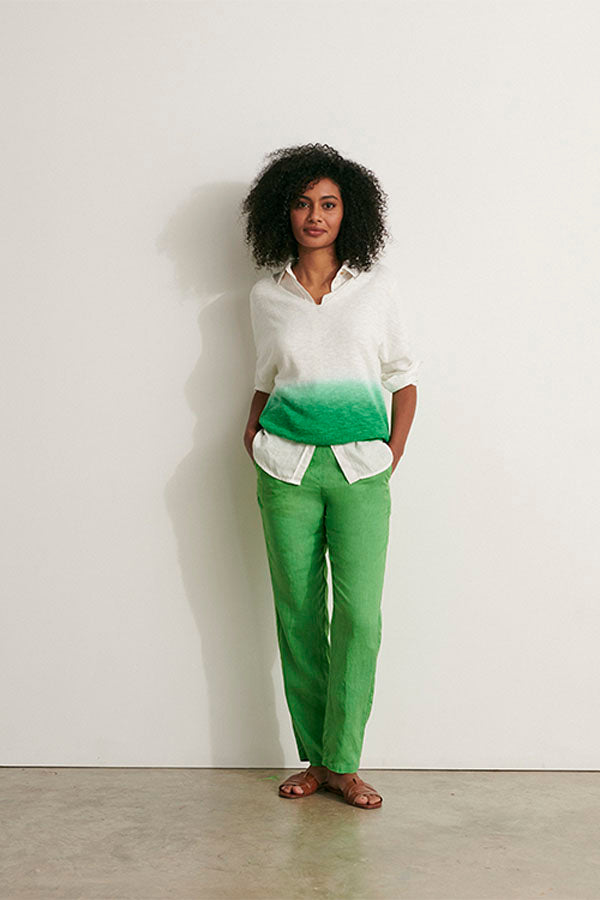 PRALIN11 GREEN STRAIGHT LINEN TROUSERS