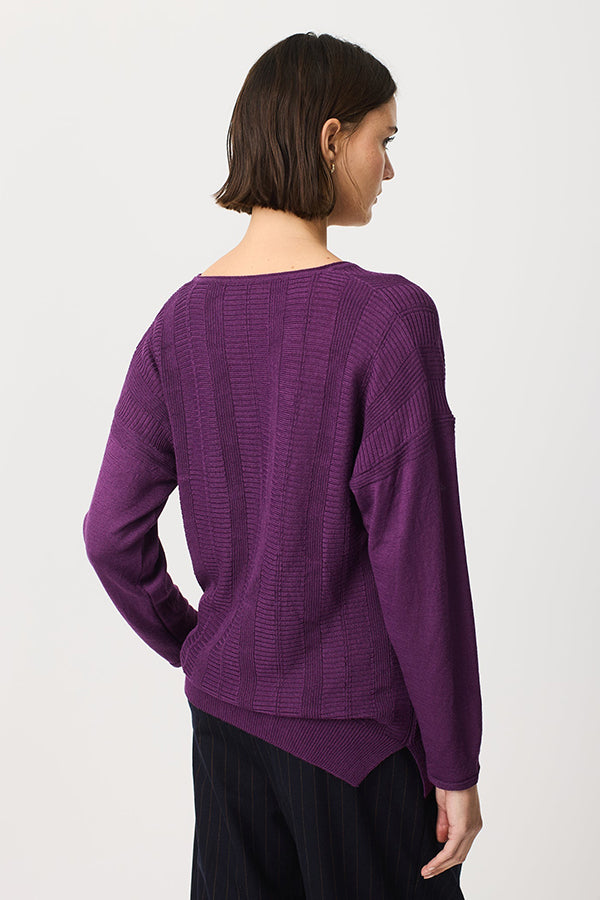 PURPLE KNIT DETAIL SIDE SLIT SWEATER