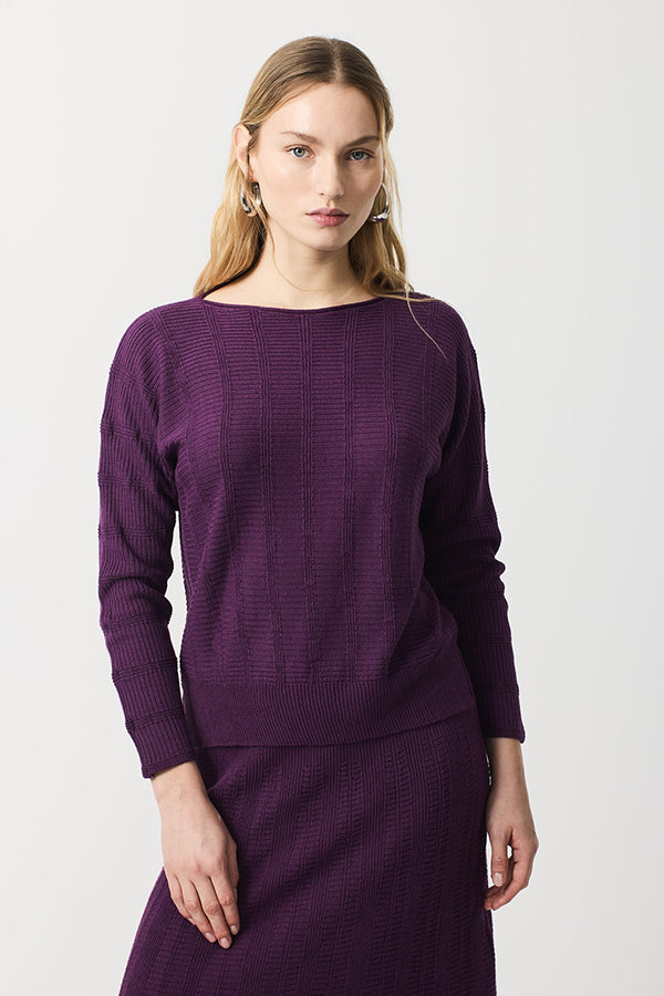 PURPLE TEXTURED BOATNECK SWEATER