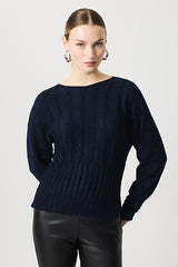 NAVY VERTICAL LINKS BOATNECK SWEATER