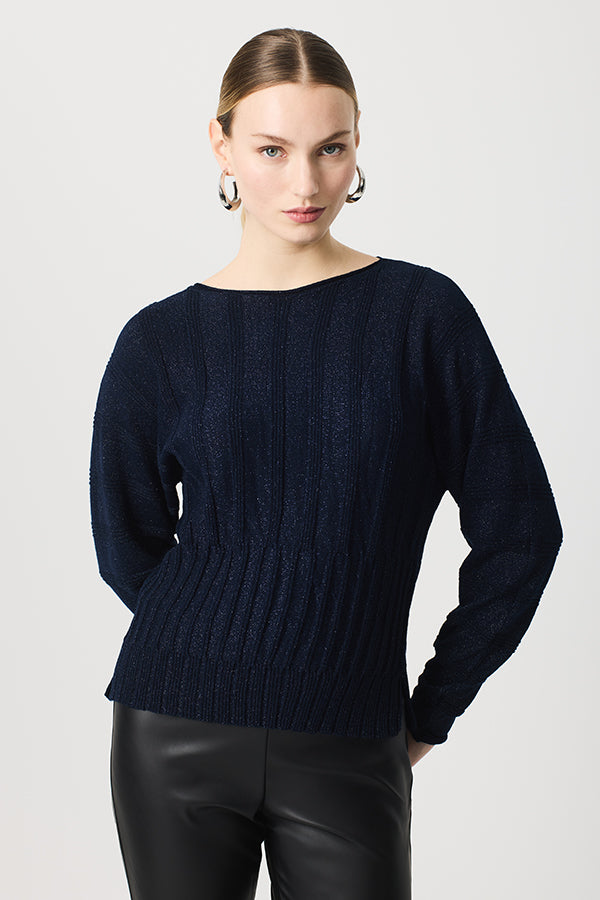 NAVY VERTICAL LINKS BOATNECK SWEATER