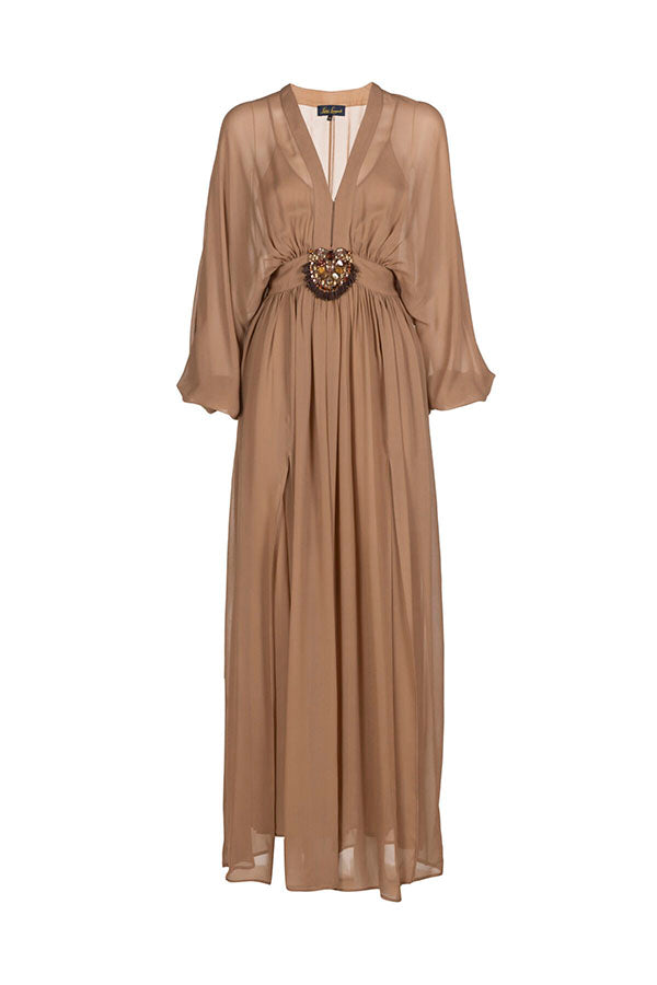 PAIOLO NUDE BEZEL BUCKEL MAXI DRESS