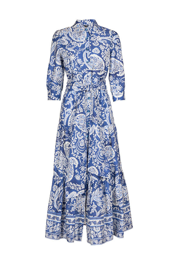 PANDORO BLUE PAISLEY PRINT SHIRT DRESS