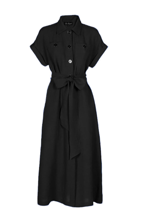 PARETE BLACK LINEN SHIRT DRESS