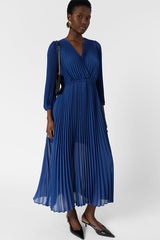 RAYNA BLUE LONG PLEATED DRESS