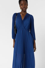 RAYNA BLUE LONG PLEATED DRESS