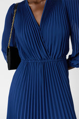 RAYNA BLUE LONG PLEATED DRESS