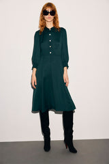 SKY GREEN RHINESTONE BUTTONS FITTED DRESS