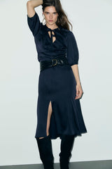 CHANI WAISTED SATIN MIDI DRESS