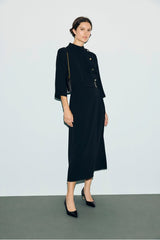 CAPU HIGH COLLAR GOLDEN BUTTONS MIDI DRESS