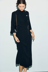 CAPU HIGH COLLAR GOLDEN BUTTONS MIDI DRESS