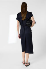 ROSY FLOWING SHIRT COLLAR LONG DRESS