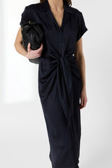 ROSY FLOWING SHIRT COLLAR LONG DRESS