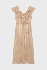 ANIA NATURAL RUFFLES STRIPED MAXI DRESS