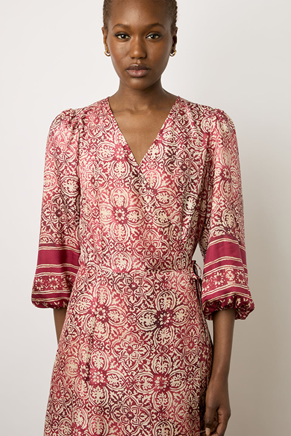 EDENN SANGUE ETHNIC PRINT SILK DRESS