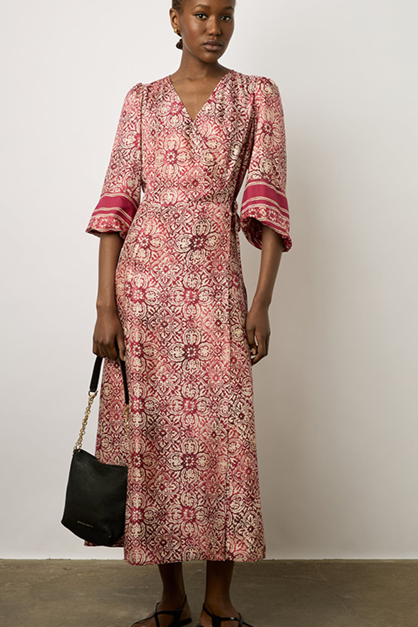 EDENN SANGUE ETHNIC PRINT SILK DRESS