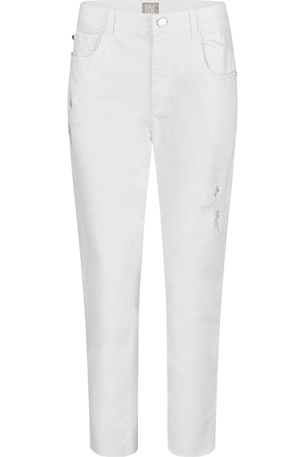 WHITE USED EFFECT RHINESTONE SUNNY JEANS