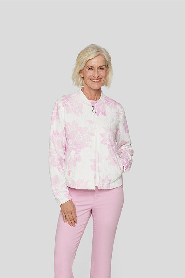 PINK FLORAL PRINT ZIPPED JACKET
