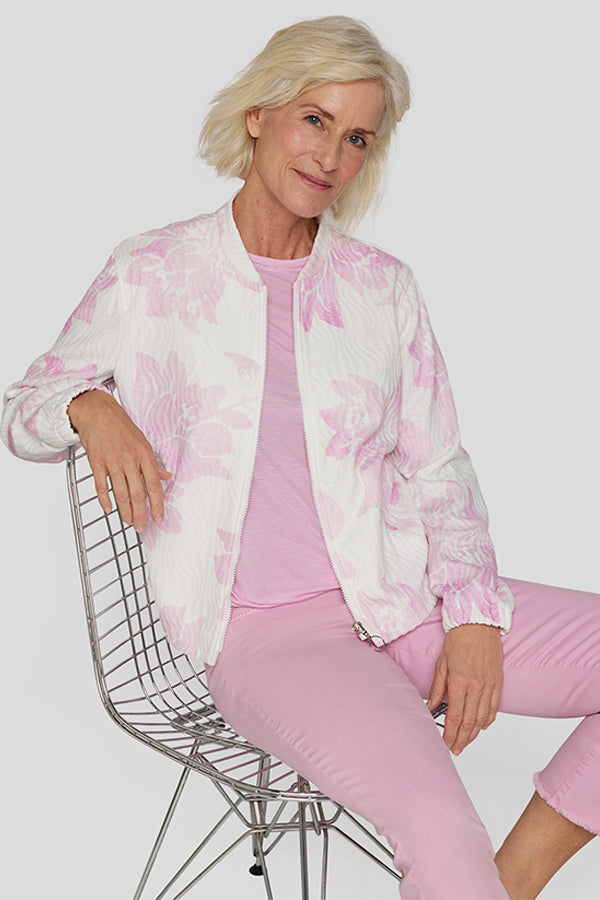 PINK FLORAL PRINT ZIPPED JACKET