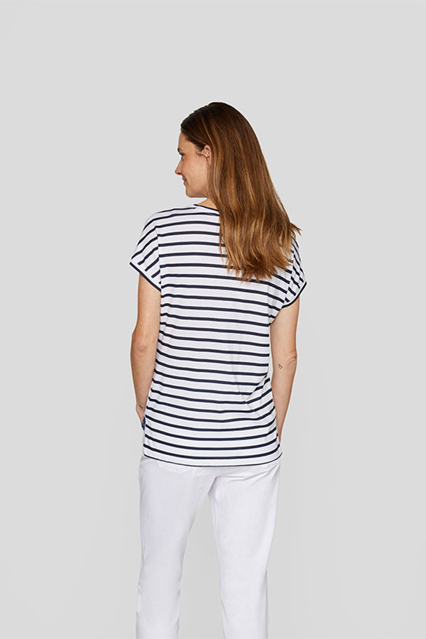 SEQUINNED FLORAL PRINT STRIPED T-SHIRT
