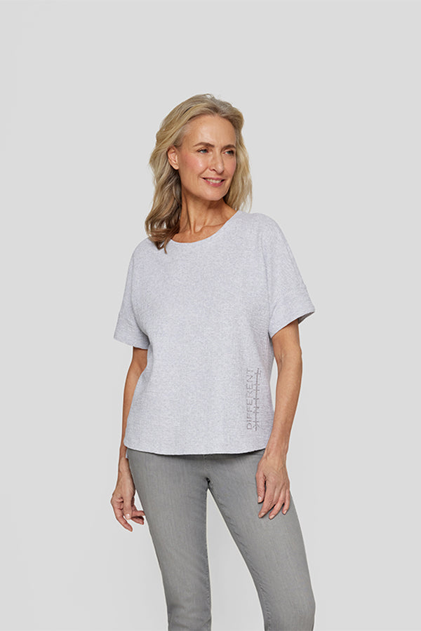 GREY RHINESTONE DETAIL T-SHIRT