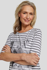 GREY ABSTRACT PRINT STRIPED T-SHIRT