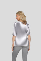 GREY ABSTRACT PRINT STRIPED T-SHIRT