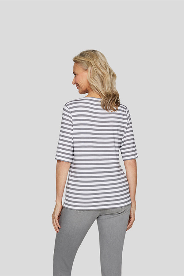 GREY ABSTRACT PRINT STRIPED T-SHIRT
