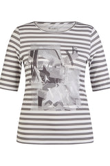 GREY ABSTRACT PRINT STRIPED T-SHIRT