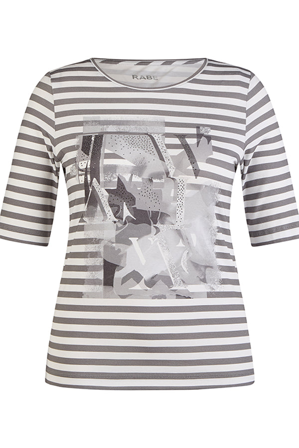 GREY ABSTRACT PRINT STRIPED T-SHIRT