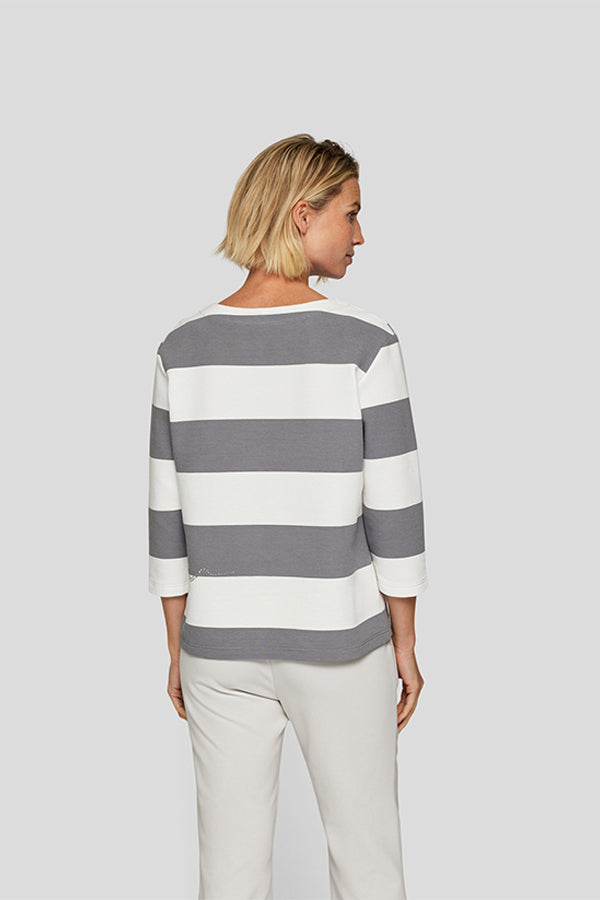 GREY WIDE STRIPED T-SHIRT