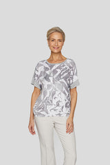 PEARL GREY ABSTRACT PRINT T-SHIRT